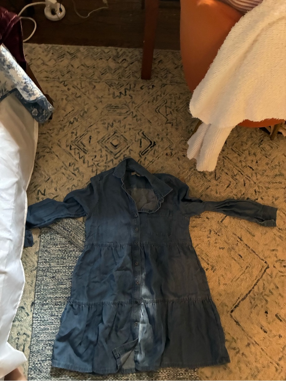 LOFT Indigo Blue Tiered Button-Front Mini Dress